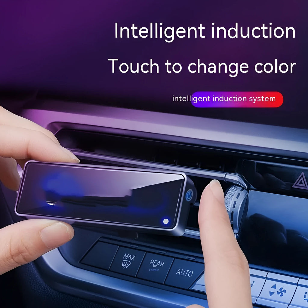 Black automobile air outlet aromatherapy light with LED illumination and fragrance stick compartment