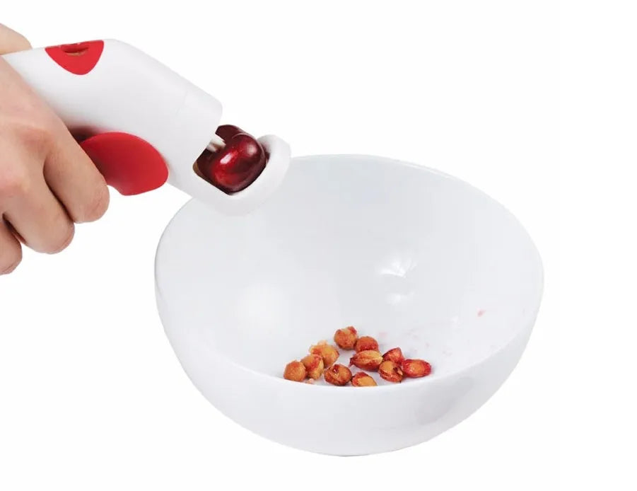 Manual cherry kernel remover kitchen gadget with stainless steel pitting mechanism
