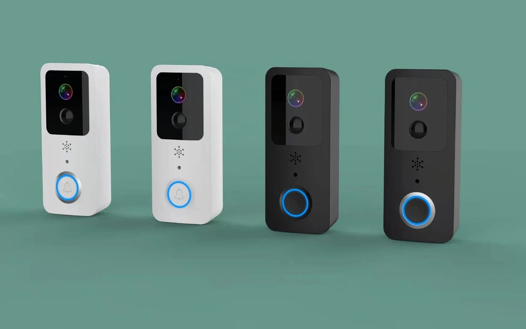 Smart home waterproof HD visual doorbell with intercom on a white or black doodle board mount.