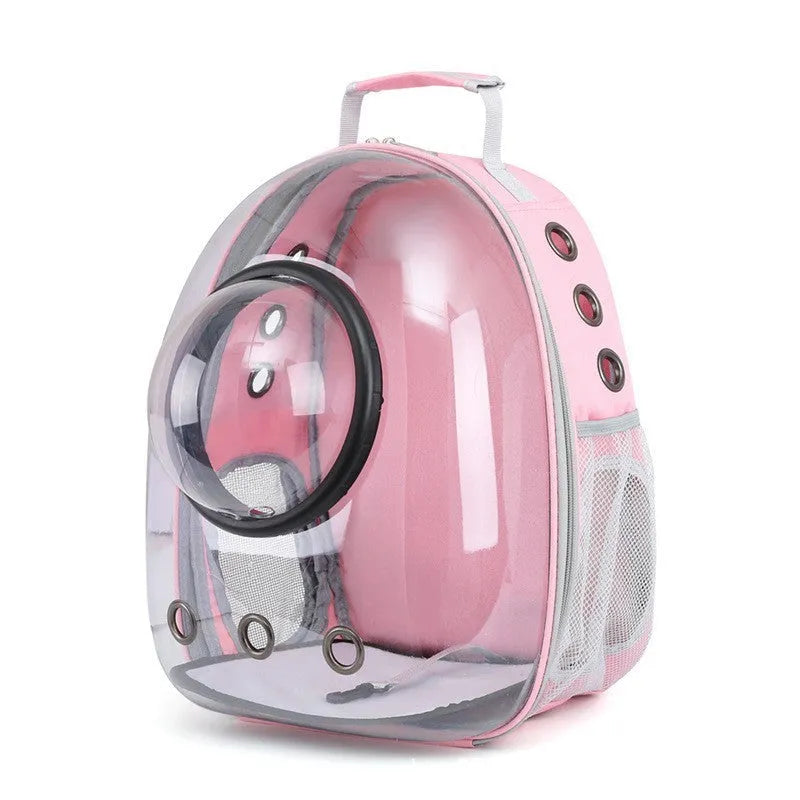 Solid colour PC plastic cat carrier backpack with a side opening, shown in grey.