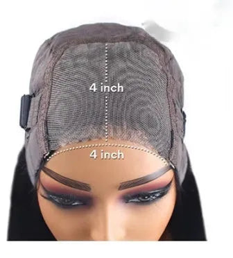 Glueless human hair straight wig with side bangs shown in long length