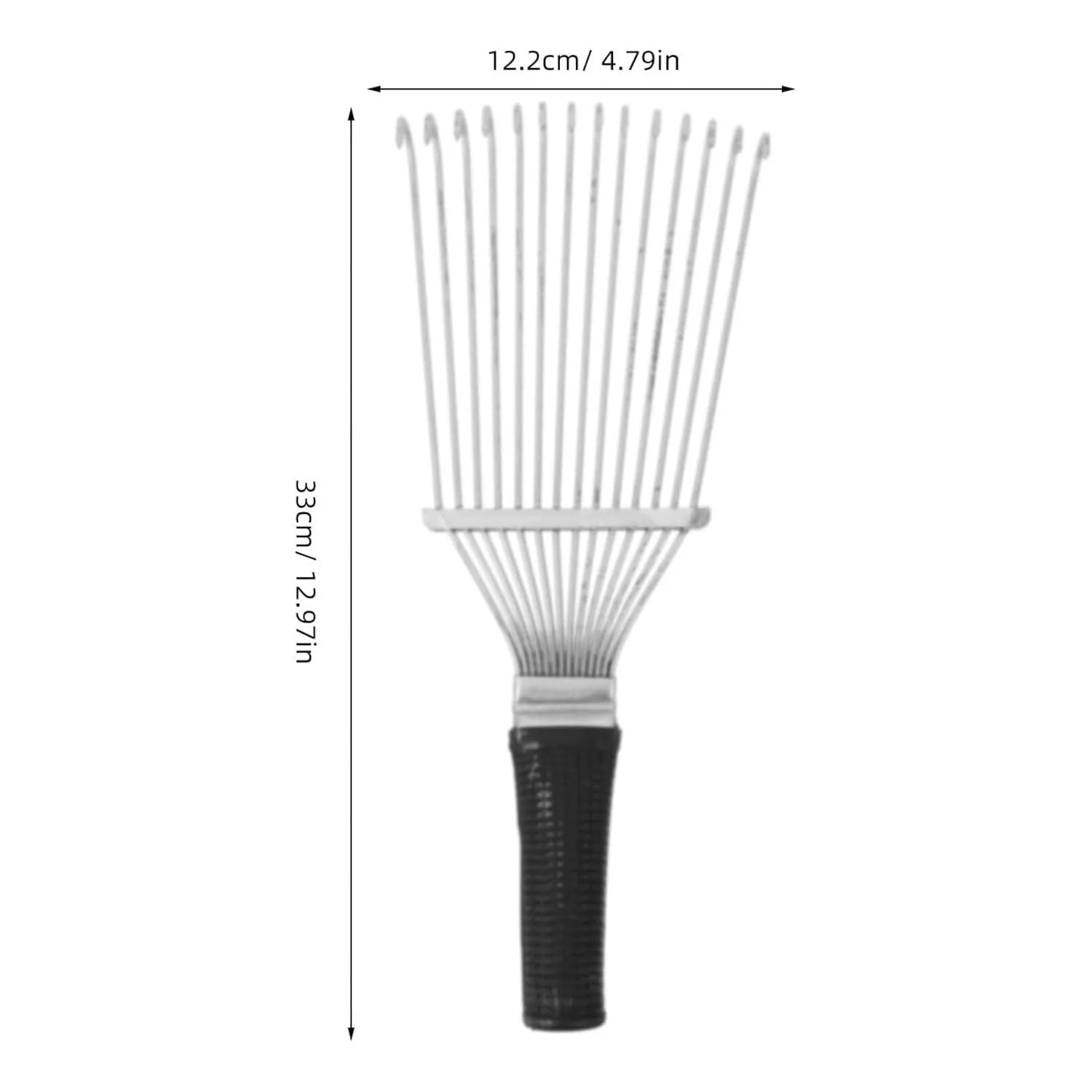 Black stainless steel horse grooming rake with metal comb teeth, measuring 33 cm long.