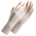 Women's thin nylon sunscreen gloves with ice silk cooling in various colours on a hand.