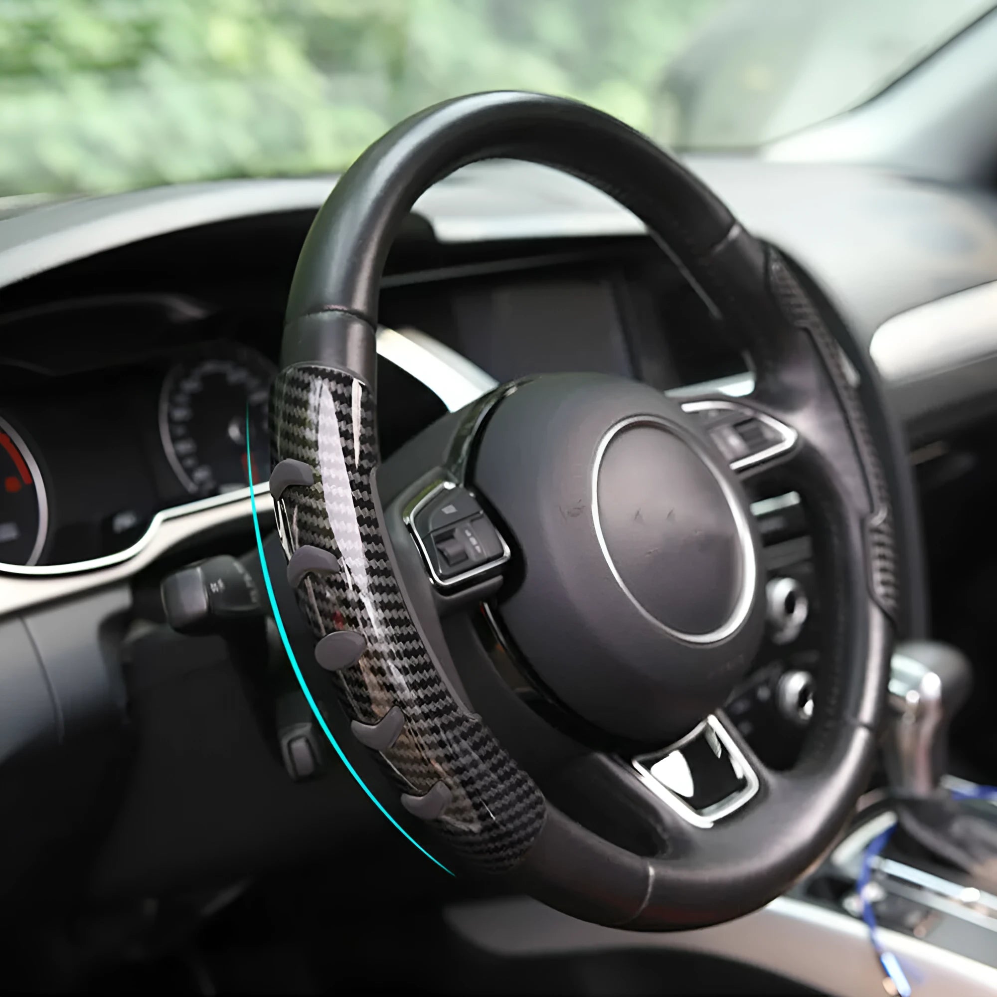 Carbon fibre black automobile steering wheel anti-skid sleeve for universal 38cm fit.
