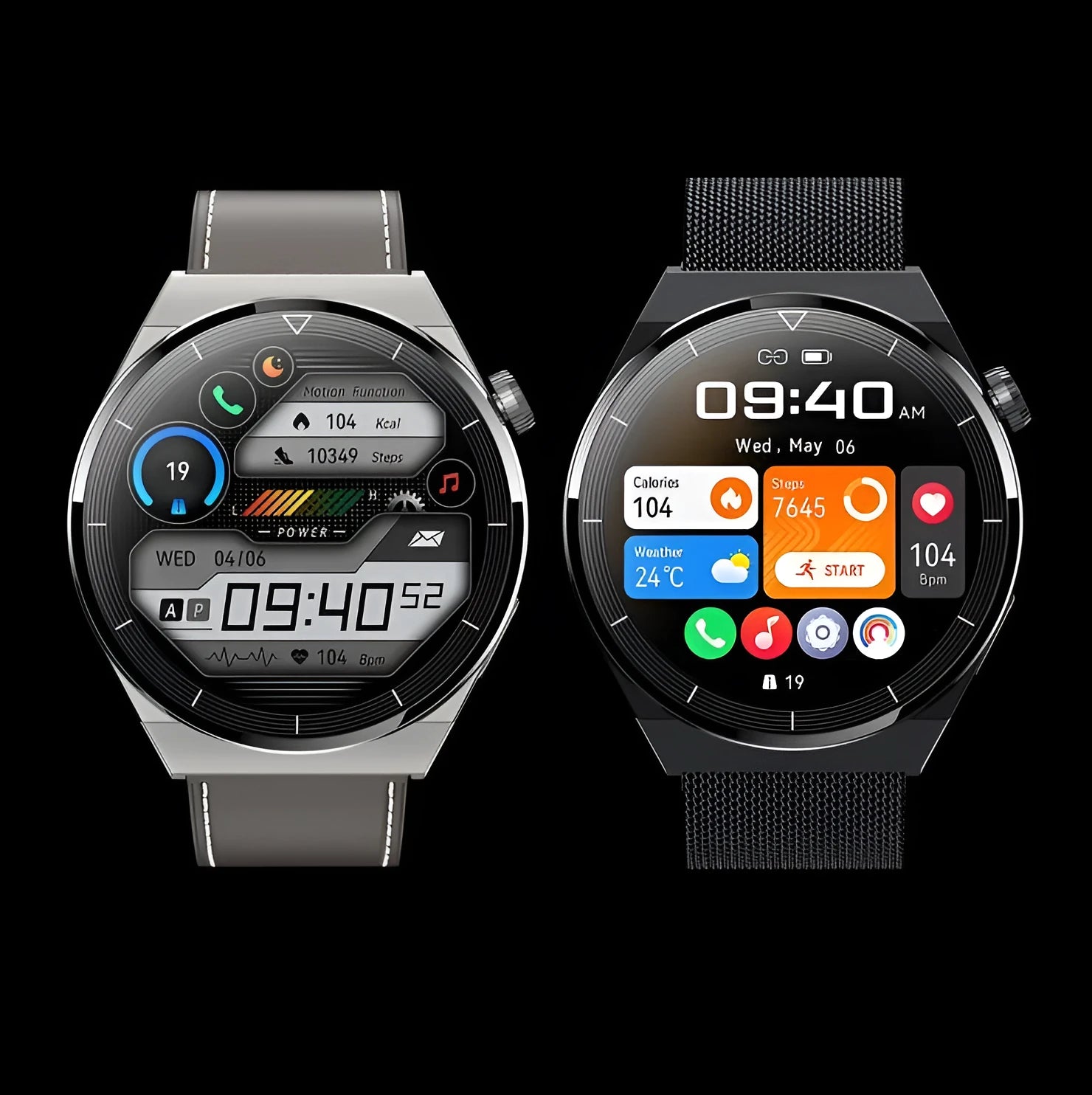 Round Bluetooth smart watch with NFC on a black silicone strap, showing call screen.