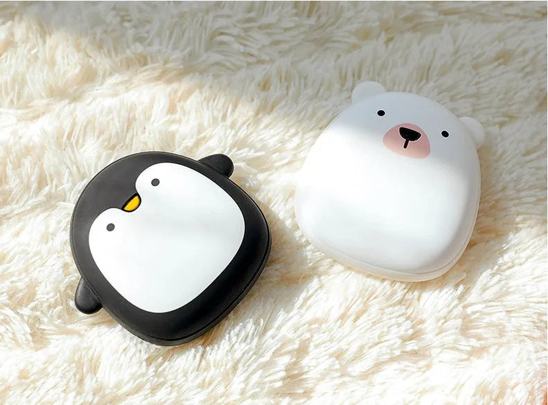 USB rechargeable electric hand warmers with cartoon penguin and polar bear designs