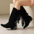 Women's suede high boots with tassel decoration and waterproof platform sole
