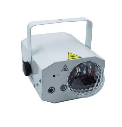 LED laser magic fan stage lighting equipment with dual projection effects in black housing
