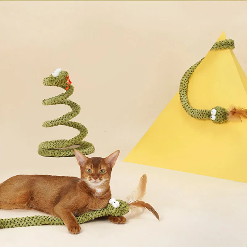 Green cat teasing stick with colourful feathers on 140cm pole for interactive cat play