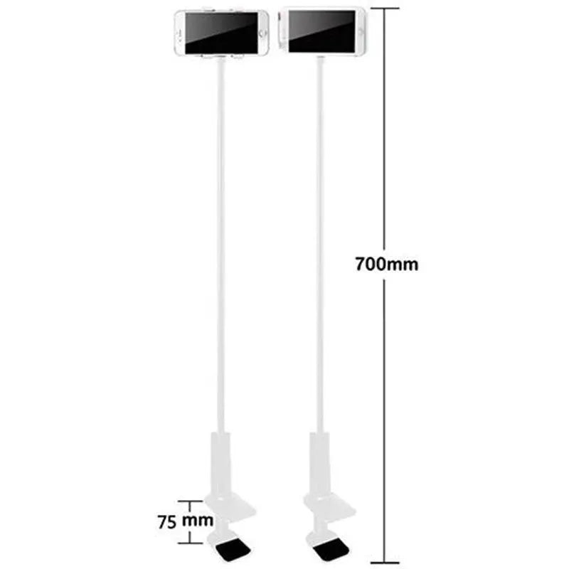 Black flexible mount holder with bendy arm and suction cup holding a mobile phone at an angle.