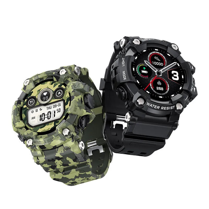 T6 Tactical Smart Watch with 1.3-inch screen on anti-sweat wristband in Black or Green colour
