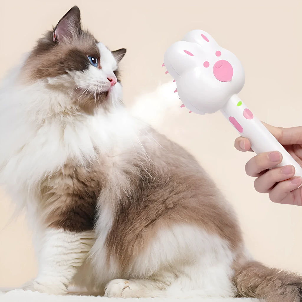 Rechargeable cat steam grooming brush with cartoon design in green colour