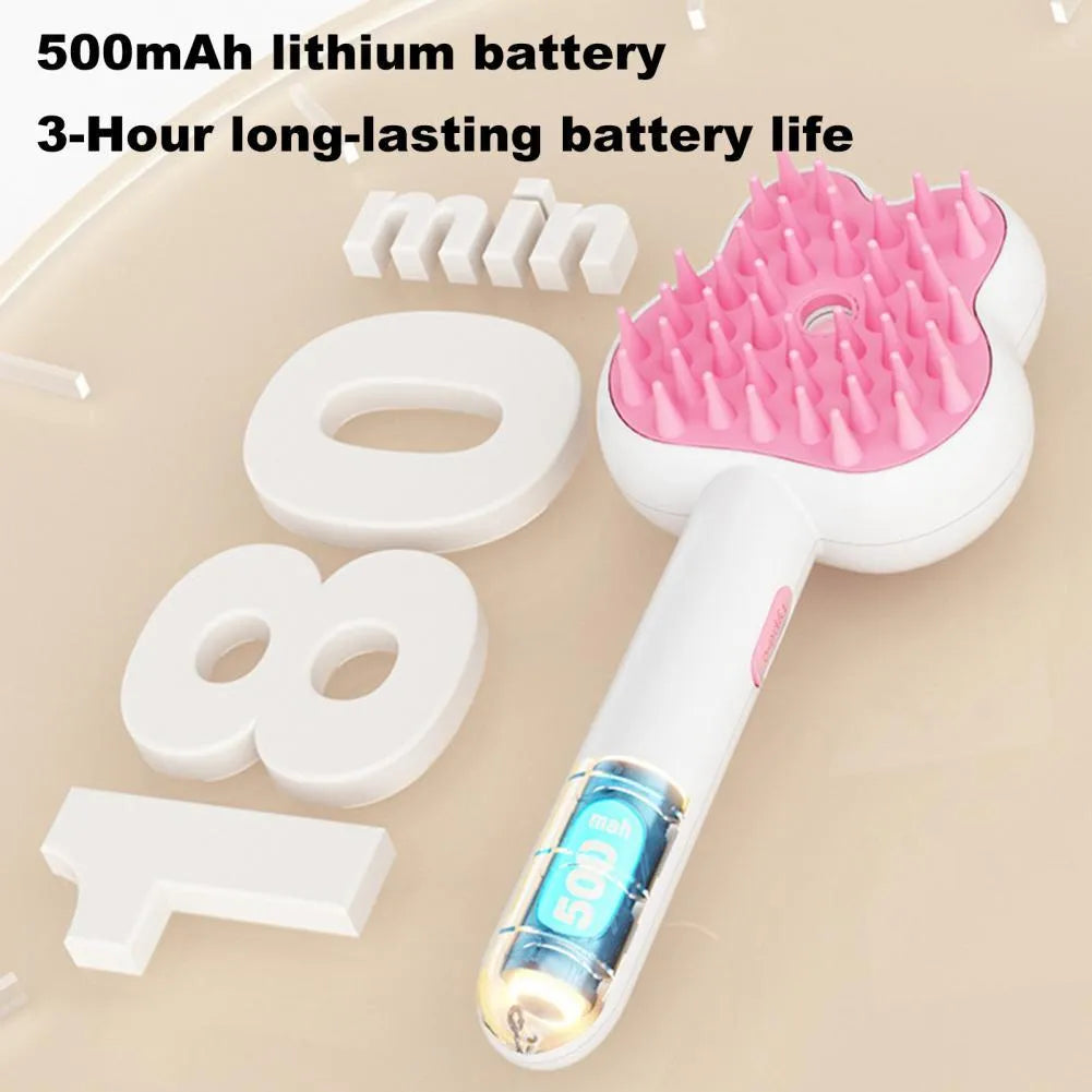 Rechargeable cat steam grooming brush with cartoon design in green colour