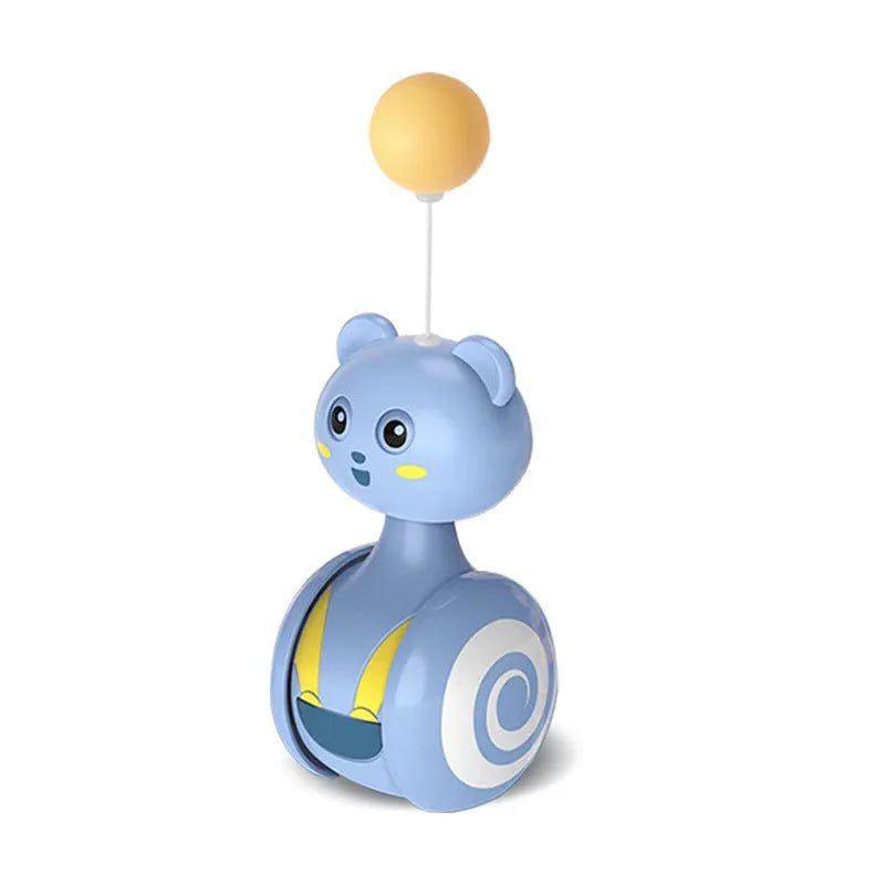 Cat interactive feather tumbler toy with rotating ball in pink or blue colour options