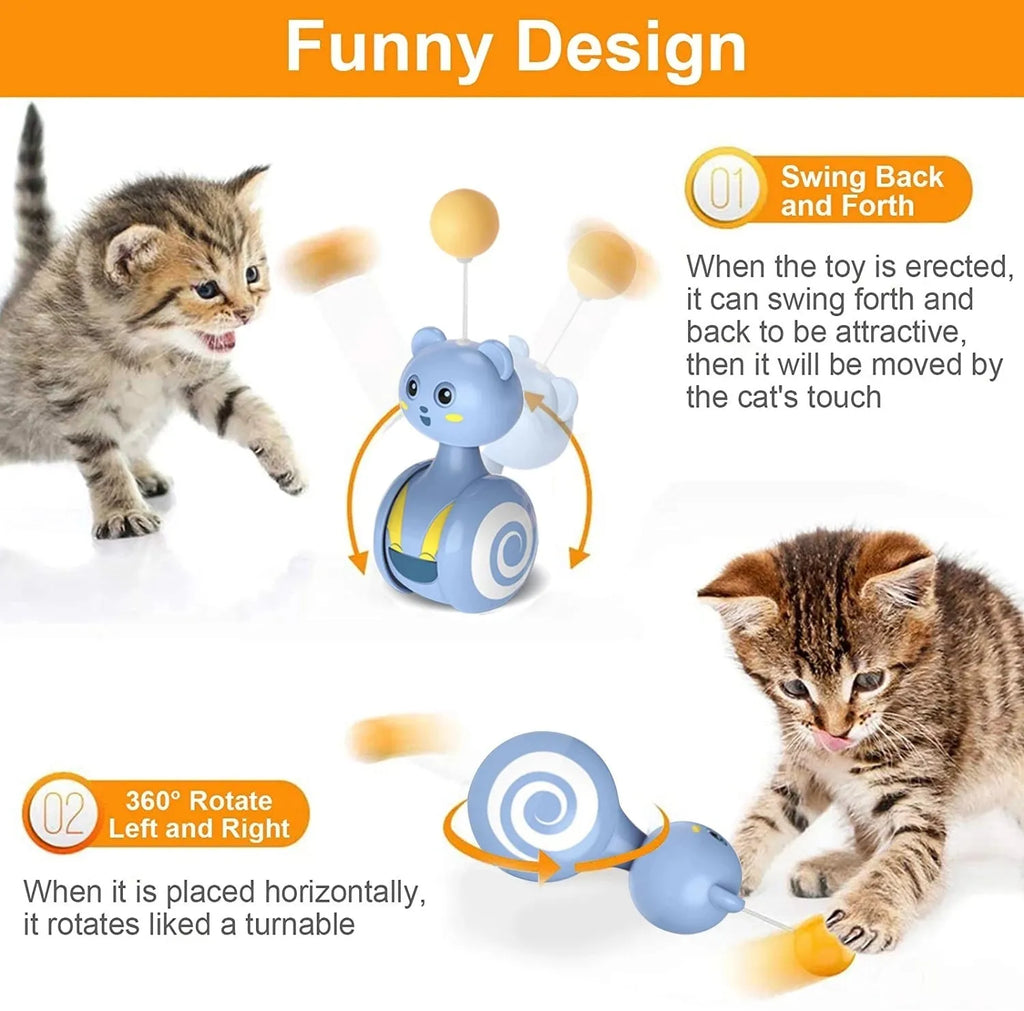 Cat interactive feather tumbler toy with rotating ball in pink or blue colour options