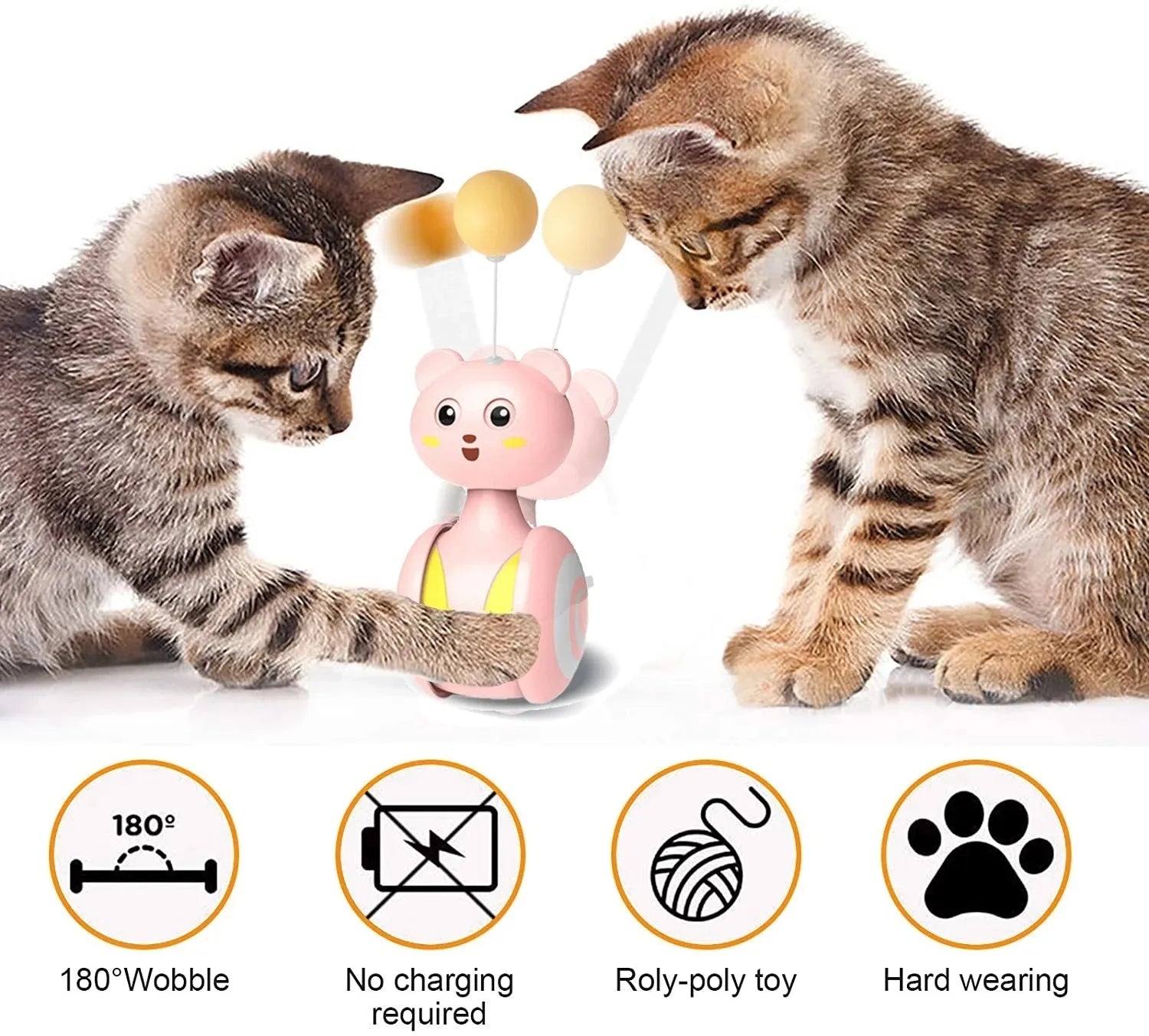 Cat interactive feather tumbler toy with rotating ball in pink or blue colour options