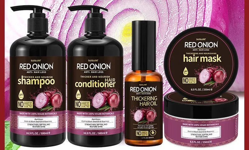 Red Onion Shampoo, Conditioner, Hair Mask and Essential Oil 4 piece hair care kit set.