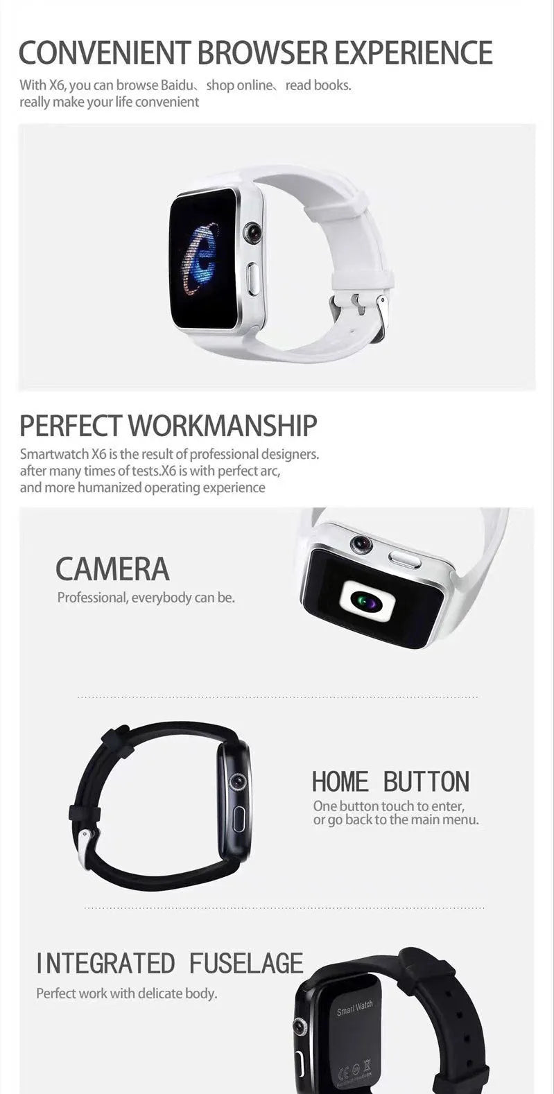Black smart watch with 1.54 inch touch screen and silicone strap on a wrist.