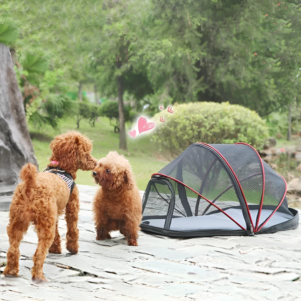 Folding pet tent for cats in L size with half mesh panels in black or blue colour