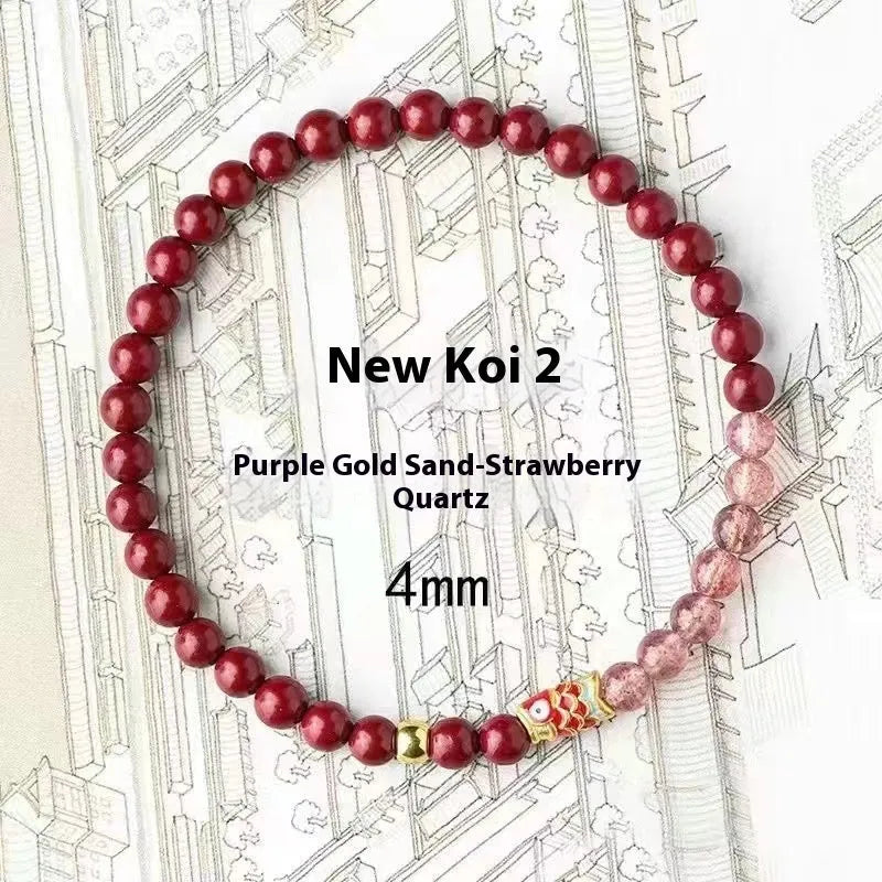 Purple cinnabar bracelet with strawberry quartz beads and peach blossom charm