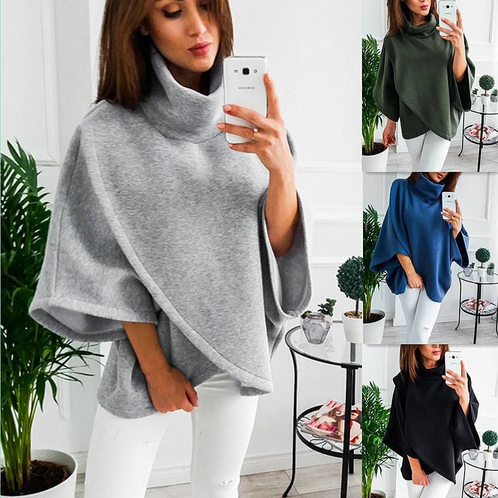 Women's longline cardigan sweatshirt with batwing sleeves and three-button placket in cotton blend fabric