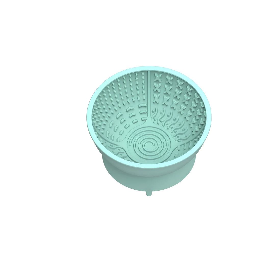 Silicone pet slow feeder bowl with licking mat texture and suction cup base