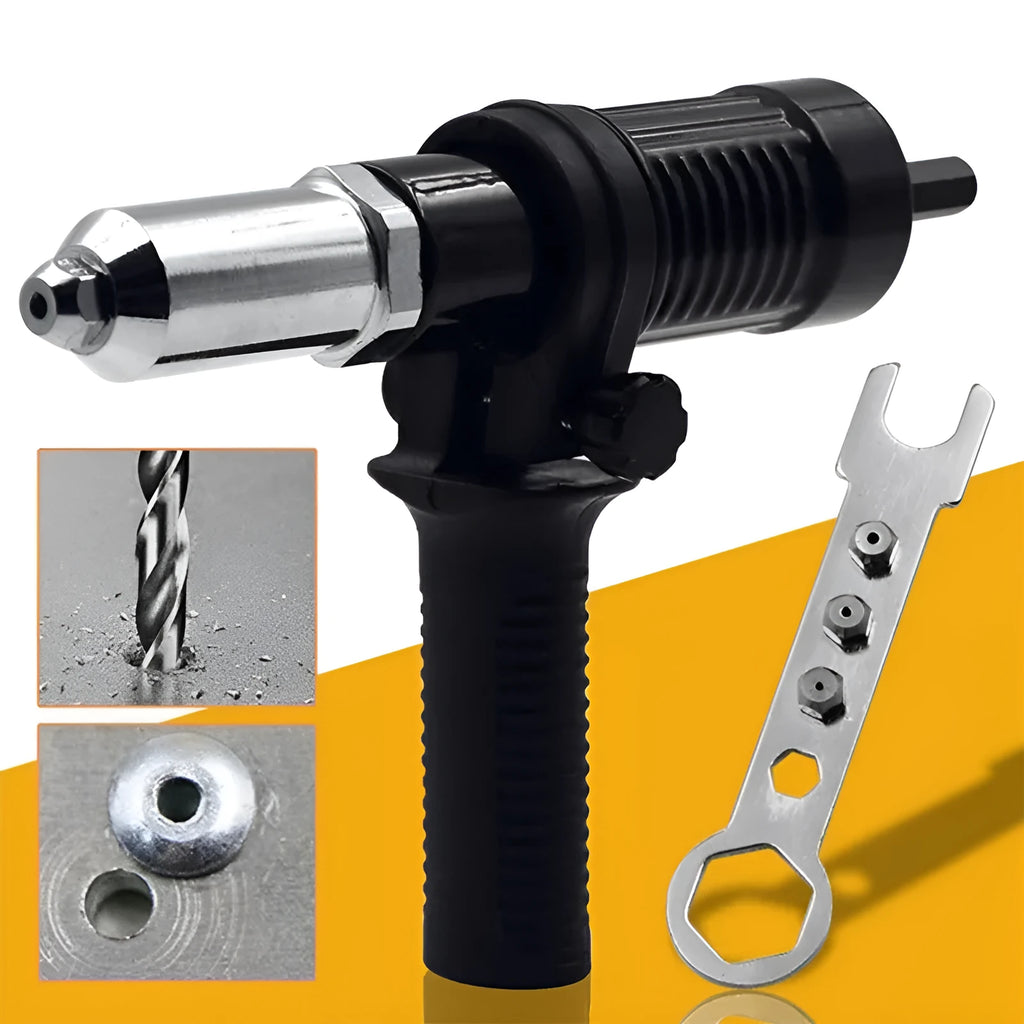Black metal electric drill rivet gun with 173mm length and alloy steel forged pipe head
