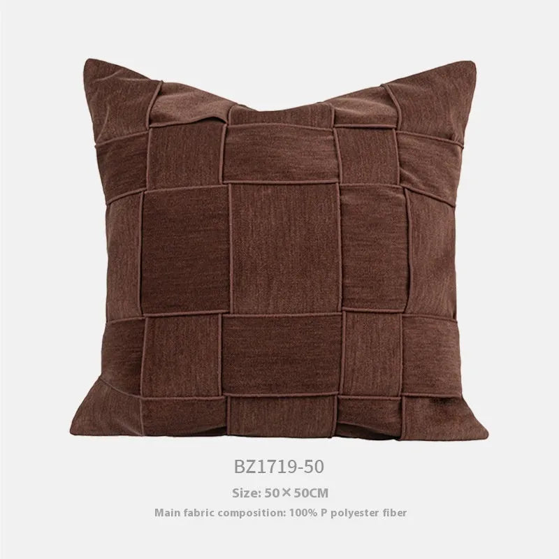 Square chenille woven pillow cushion showing textured fabric in various colour options