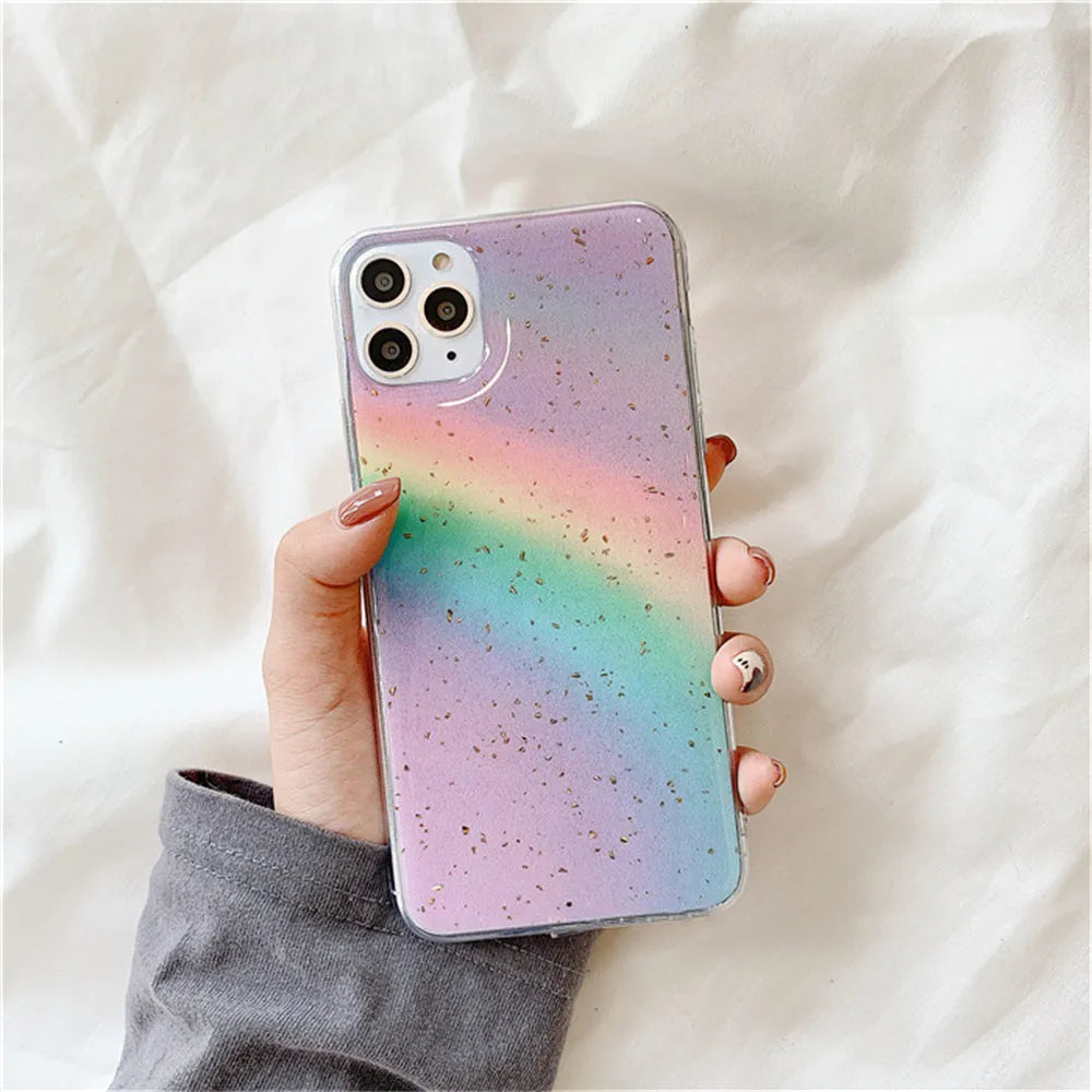 Rainbow gradient tpu protective phone case with striped design for Apple iPhone