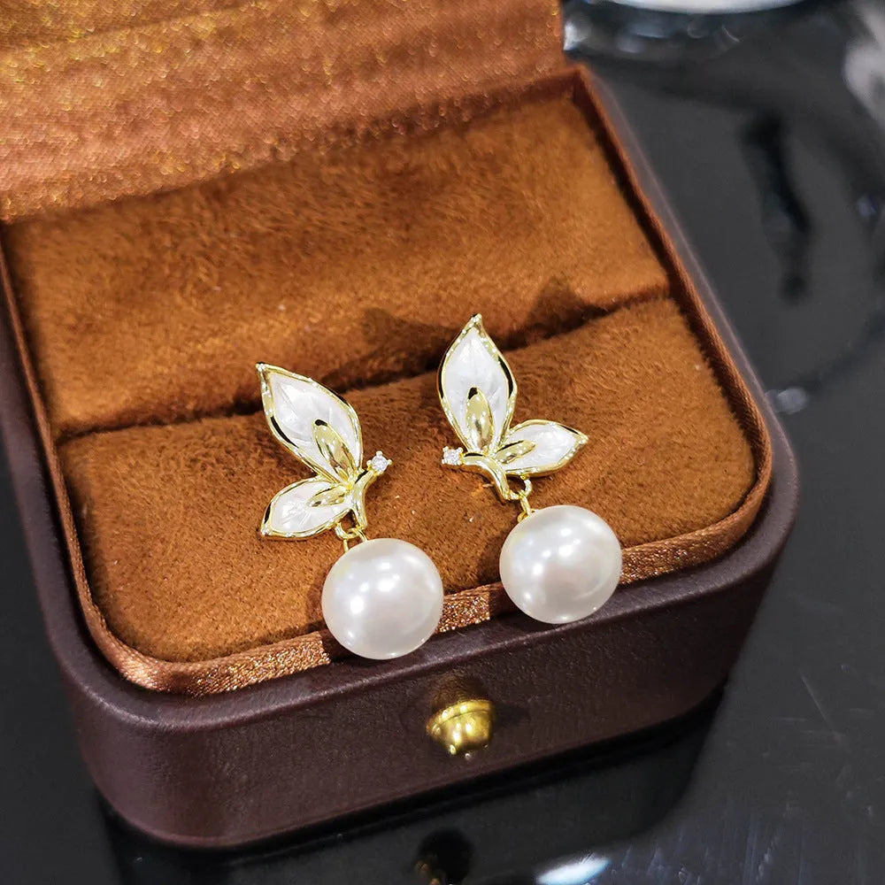 Women's butterfly earrings with zircon painting on copper with electroplated finish in PT0203 colour