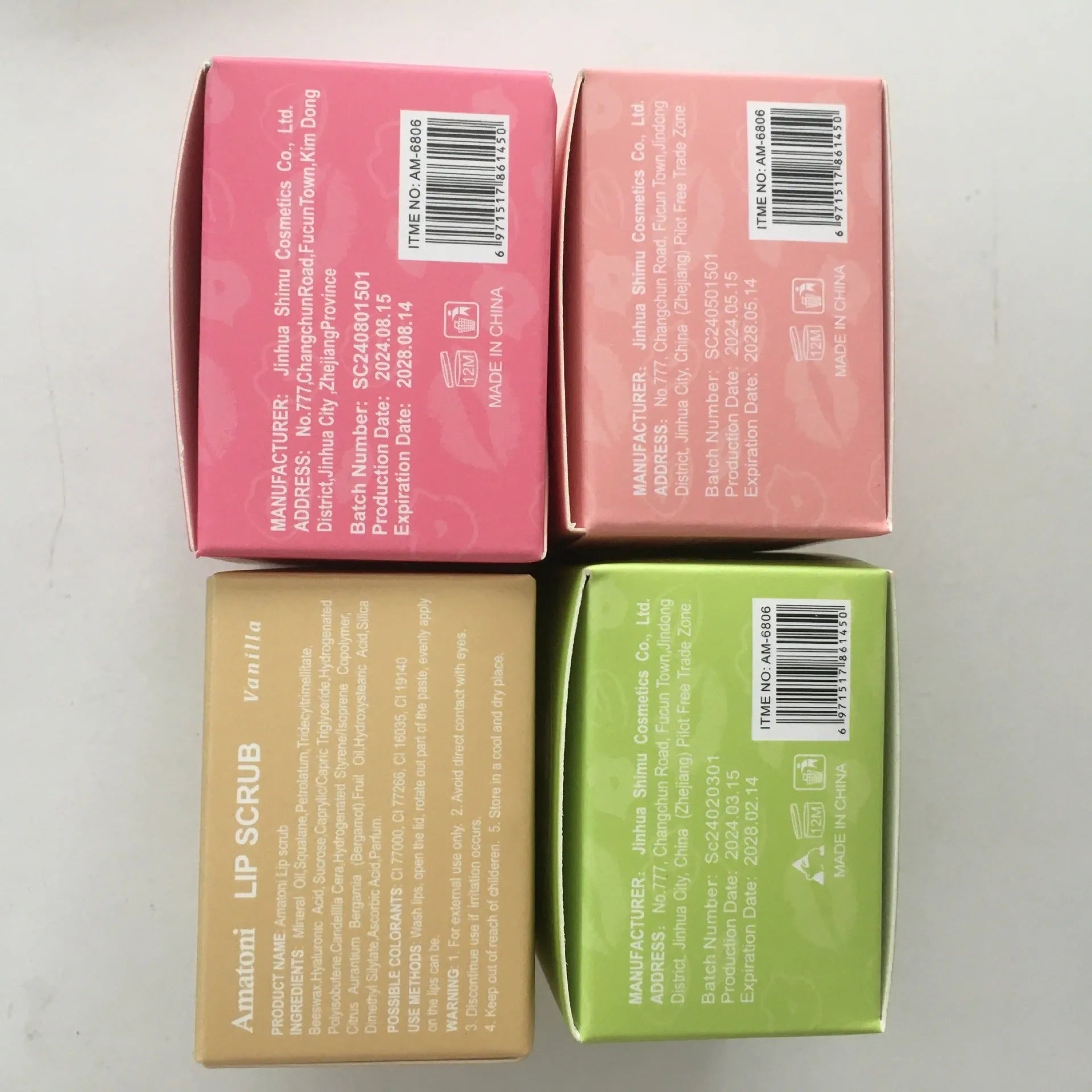 Amatoni fruit flavour lip scrub cream jar in 30g size, showing flavour options.