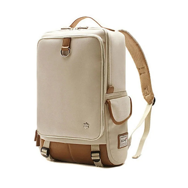 Modern Korean design Oxford cloth men's backpack in army green colour showing large capacity.