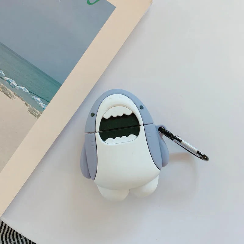 Silicone protective cover for AirPods 1 and 2 charging case with shark design