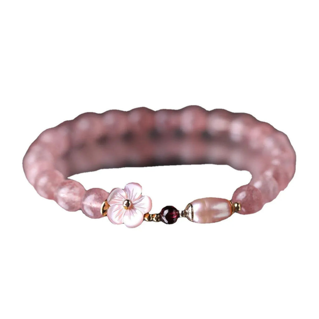 Strawberry quartz crystal flower bracelet casual jewellery accessory for women