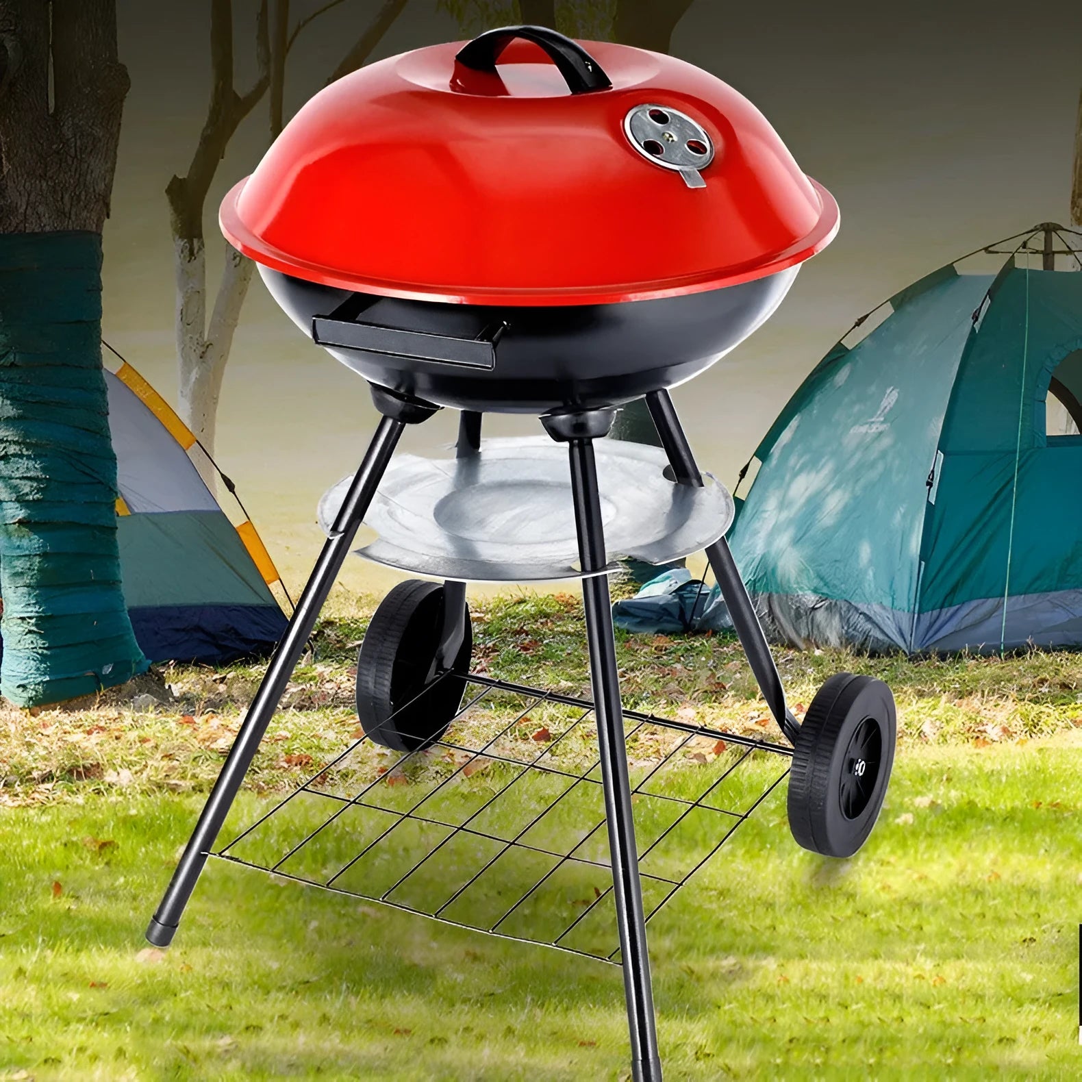 Portable iron barbecue oven with 14-inch Apple stove format for outdoor cooking