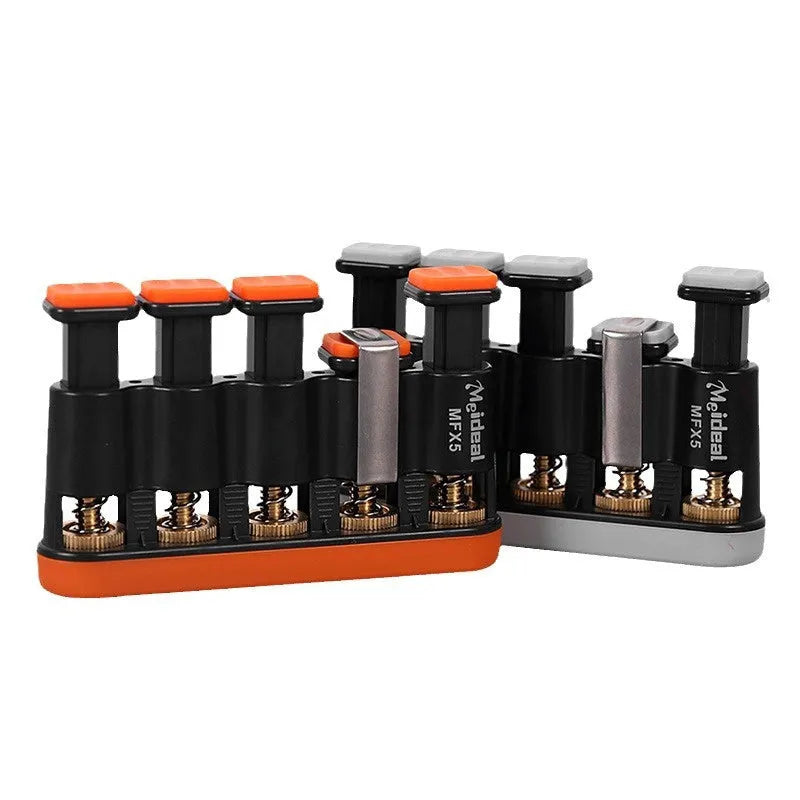 Grey and orange non-slip silicone climbing fingerboard finger trainer for musicians.