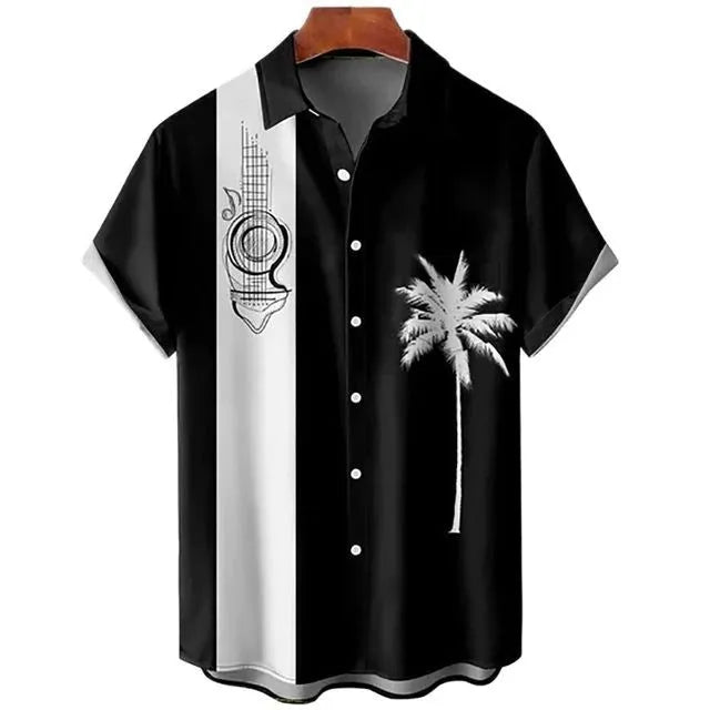 Men's slim fit floral print beach shirt in polyester with short sleeves
