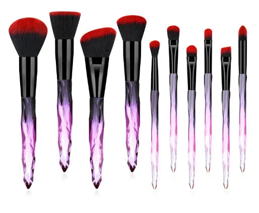 Ten crystal handle foundation brushes with synthetic bristles in four colour options