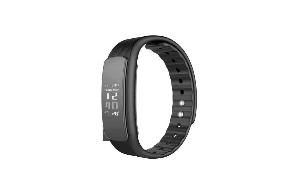 I6 smart sports bracelet with 0.96-inch touch screen on wrist showing fitness metrics