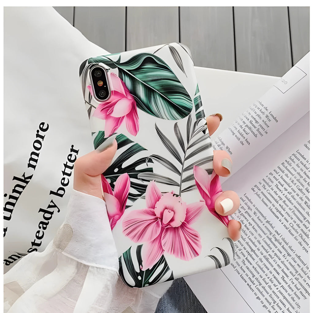 Pink floral pattern TPU back cover phone case for iPhone models