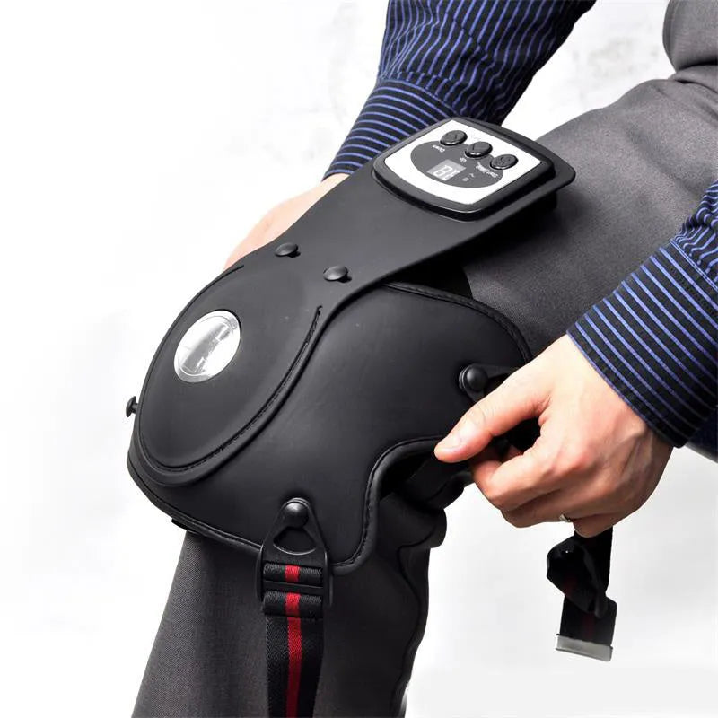 Knee massager unit with infrared heat function, adjustable controls, and included knee and shoulder pads.