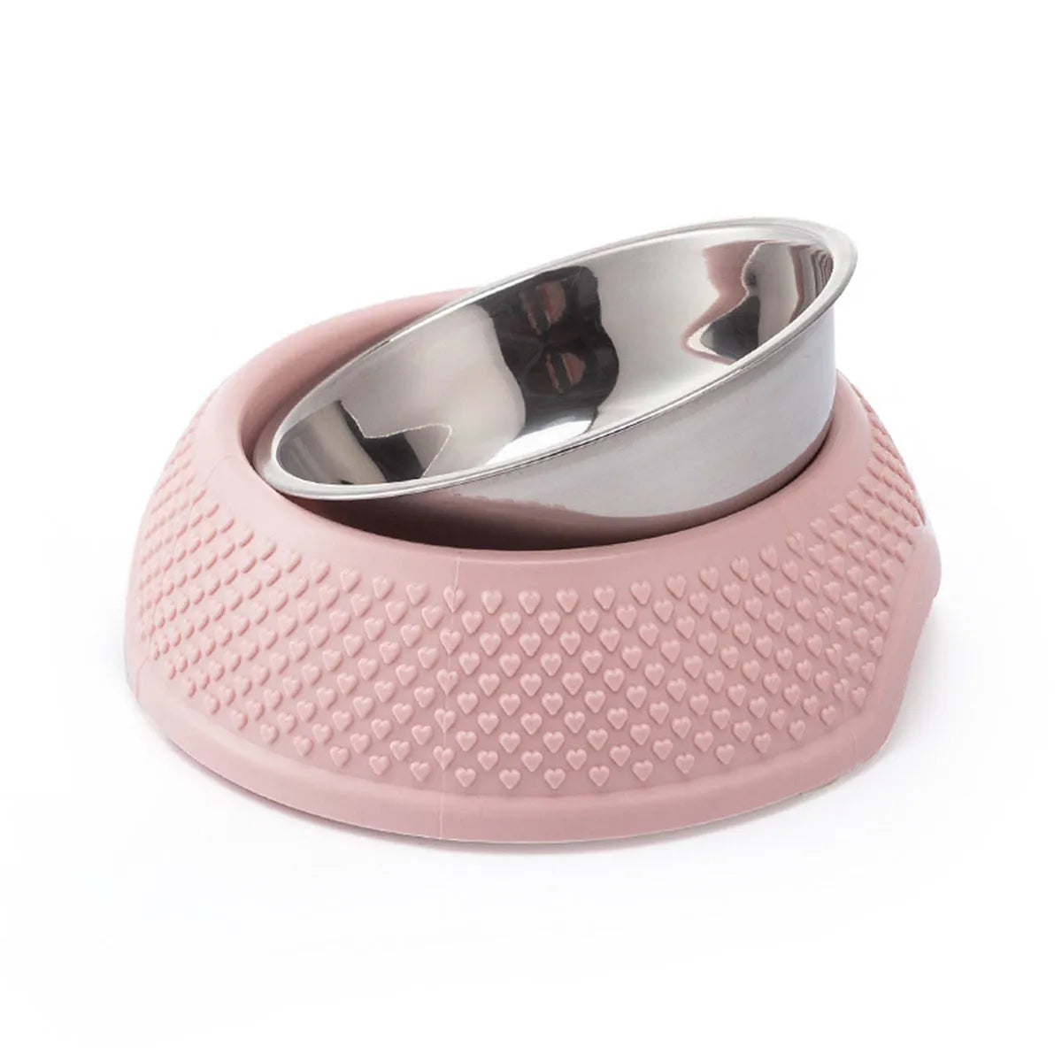 Stainless steel pet bowl with non-slip base in blue, green, and pink colour options