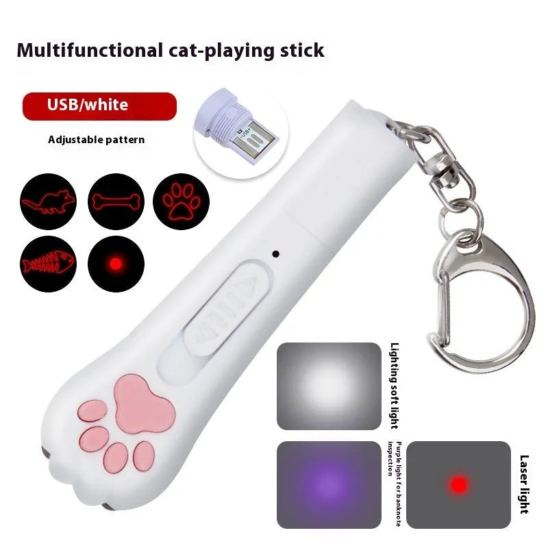 Infrared cat teasing stick with laser patterns showing cat footprints design in blue colour option
