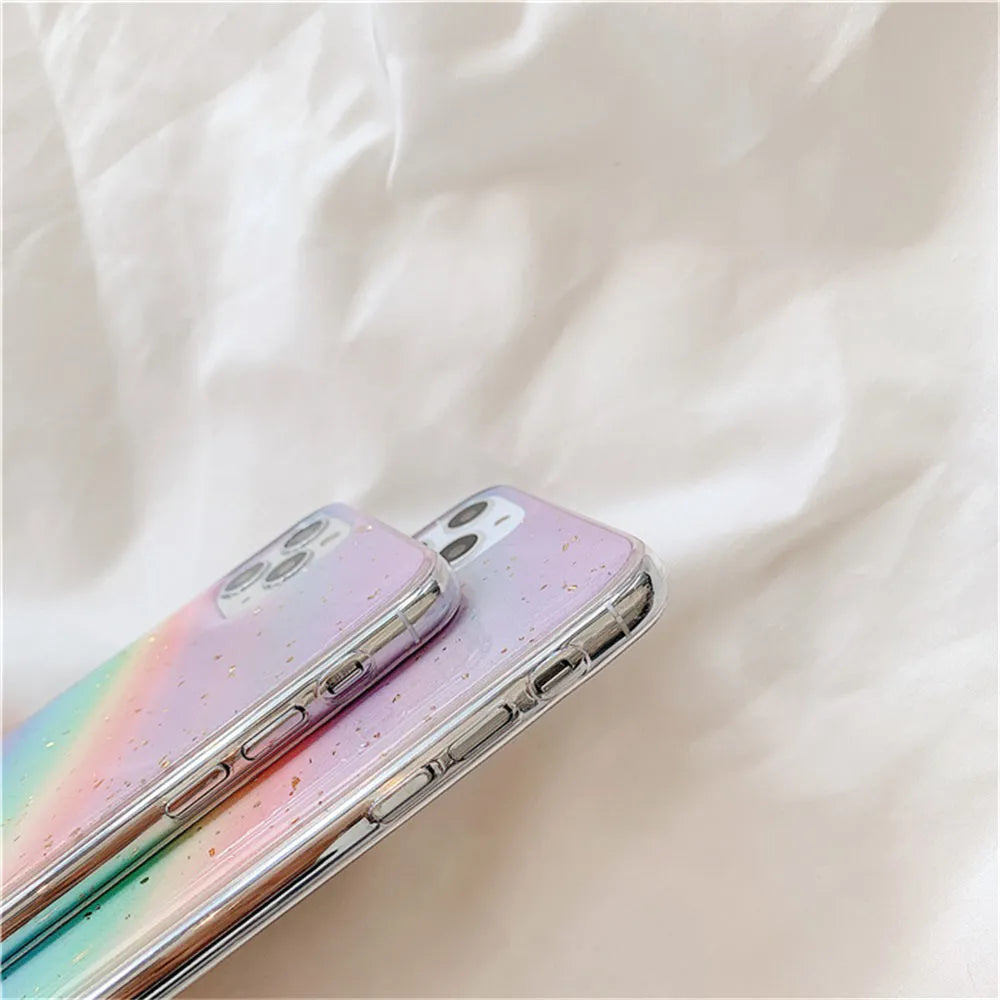 Rainbow gradient tpu protective phone case with striped design for Apple iPhone