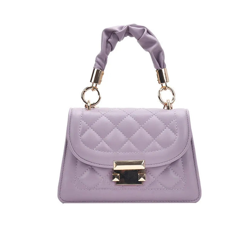 Rhombus-shaped purple PU women's crossbody bag with Korean styling and structured silhouette