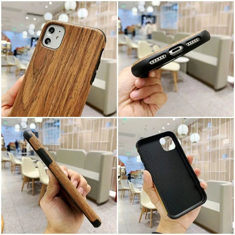 Wooden iPhone case showing natural bamboo grain texture on slim back cover design