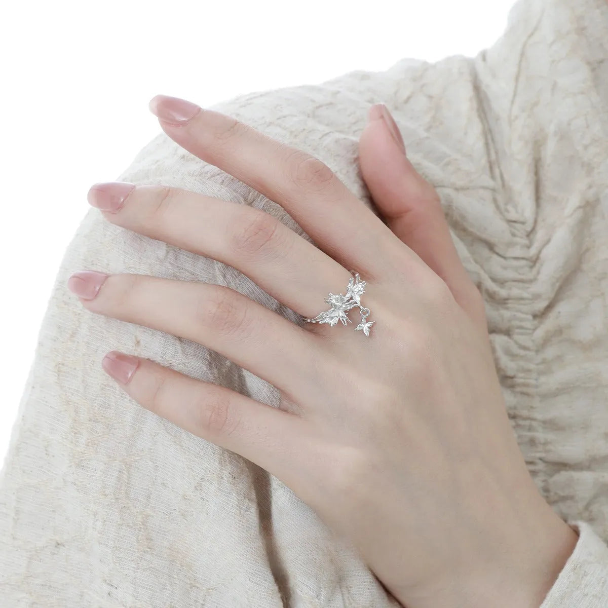 Adjustable silver butterfly ring with electroplated white gold or 18K gold finish
