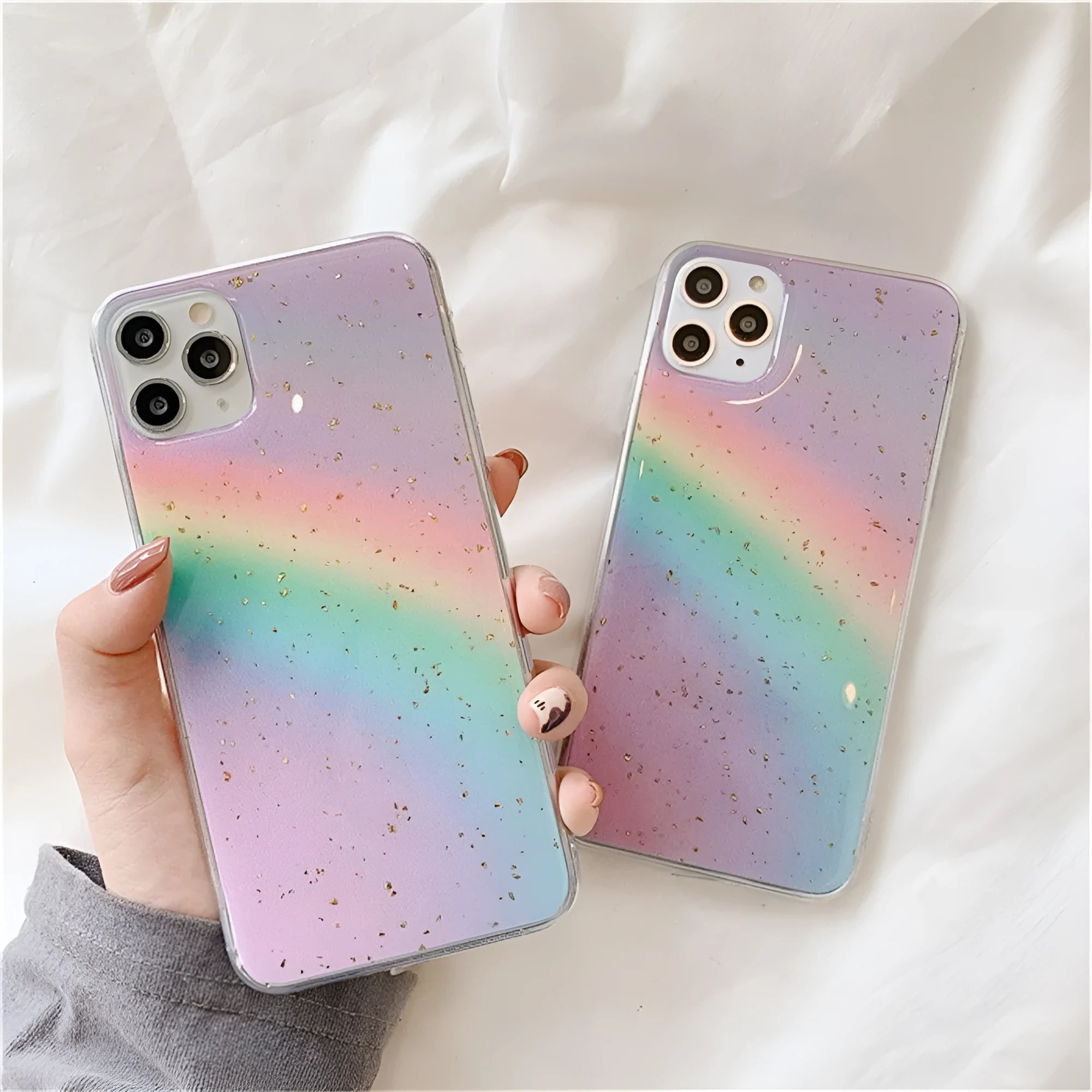 Rainbow gradient tpu protective phone case with striped design for Apple iPhone
