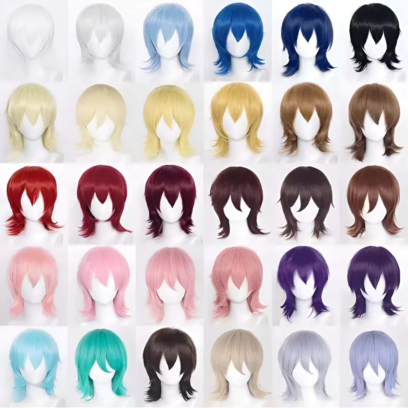 Short anime-style cosplay wig for men in high-temperature fibre with a lengthened hair tail.