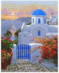 DIY digital oil painting kit with blue sea view villa pattern on 40x50cm linen canvas